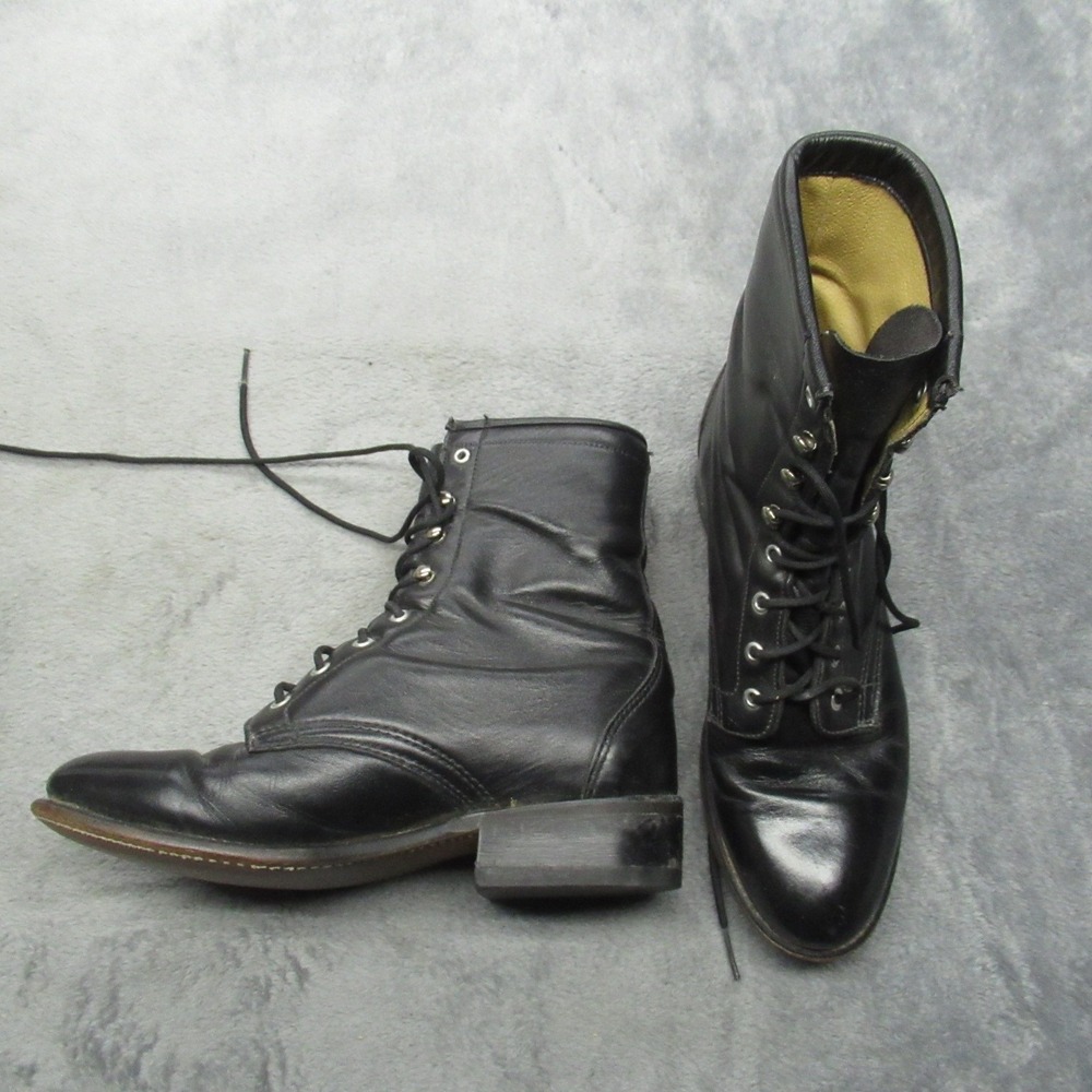 Laredo Women 6.5M Combat Boots Black Leather Lace Up Rugged Heel VTG USA Made
